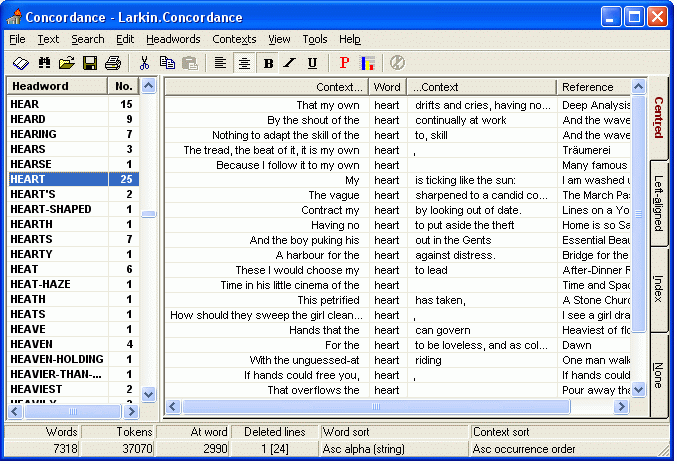 Concordance: Program main screen