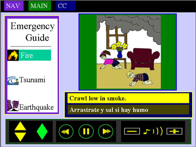 Prototype of an accessible multimedia player interface using gNCX for an emergency information guide.